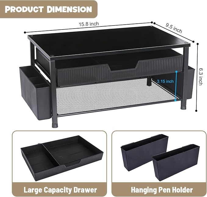 Printer Stand for Desk, Desk Organizer with Storage, Desktop Printer Table for Home Office, Multi-Purpose for Home Printer, Fax Machine, Scanner, Die-Cut Machine (Black)