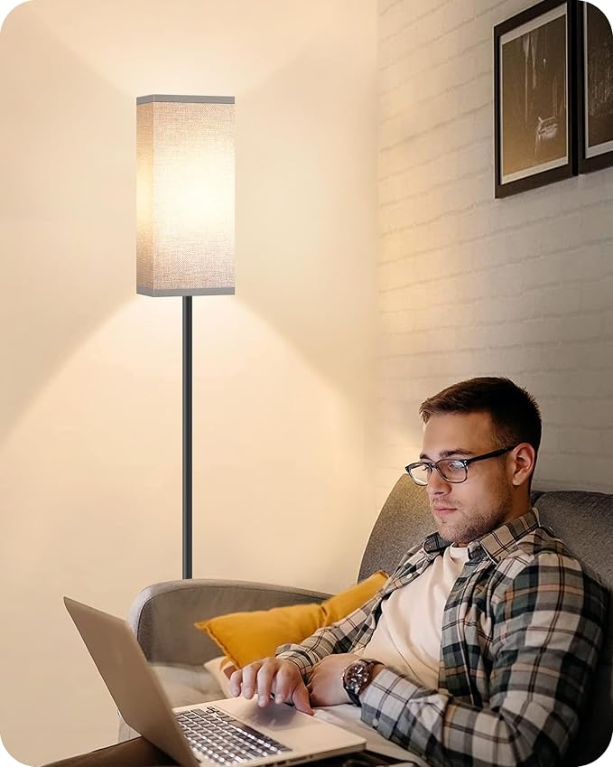 Floor Lamp, Pole Lamp with Foot Switch, Modern Standing Lamp Lampshade, Minimalist Freestanding Lamp (Bulb Not Included), for Living Room, Bedroom Office ETL Listed, Black and Gray H07LD05
