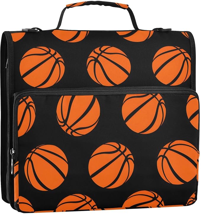 Basketballs Pattern 3 Ring Binder Bag 1.5 inch Binder Organizer with Zipper Shoulder Strap 500 Sheet Documents Storage for School Office