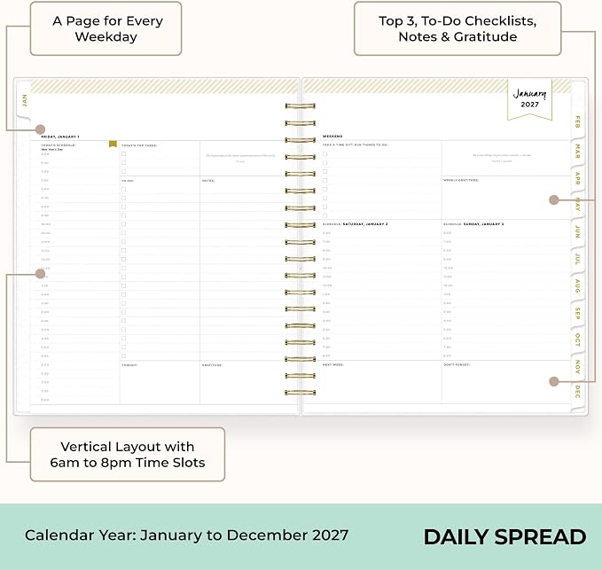 Blue Sky 2027 Daily & Monthly Planner Calendar, 8"x10", Rugby Stripe Black