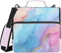 Blue Pink Marble Pattern 3 Ring Zipper Binder with Shoulder Strap & Handle 3 Inch D-Ring Zippered Bag with Pencil Pouch,Multiple Pocket & Expanding File Folder, Binder Organizer for School or Office