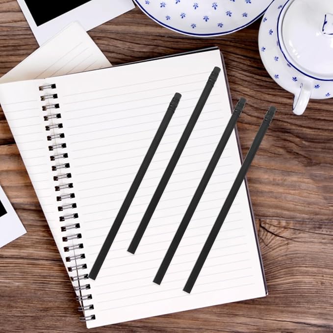 LALAFINA 24Pcs Wooden Pencils with Erasers Black Lead 6.5 Inch Long Writing Drawing Sketching Pencils for School Office Art Supplies