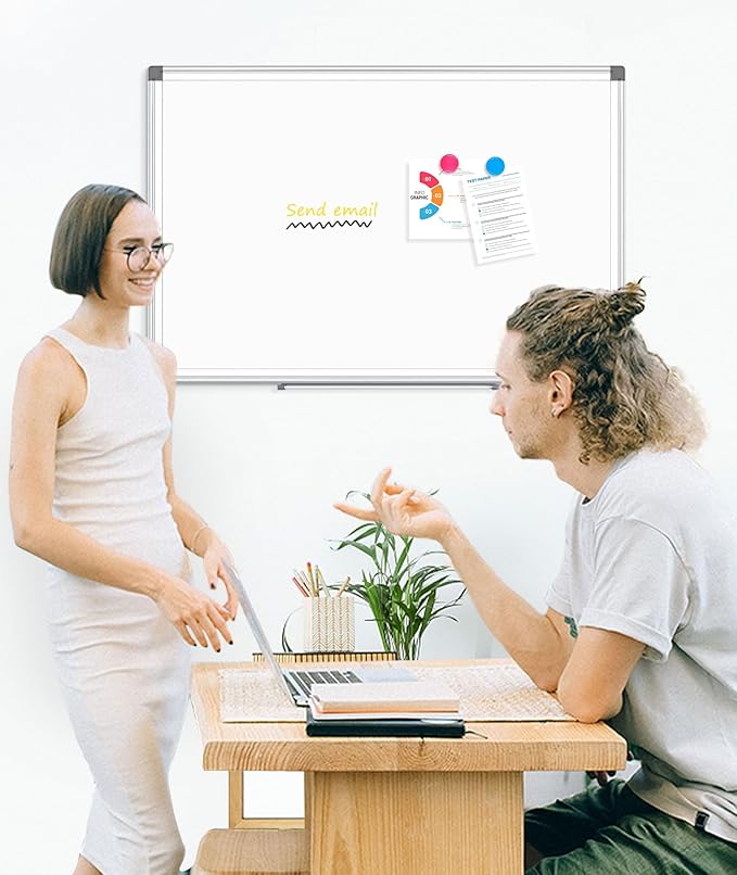 AMUSIGHT 2 Pack Double-Sided Magnetic Whiteboard, 24" x 18" Dry Erase Board, Aluminum Frame White Board for Wall, Hanging Mounting White Board Dry Erase Marker Board for Office, School, Home