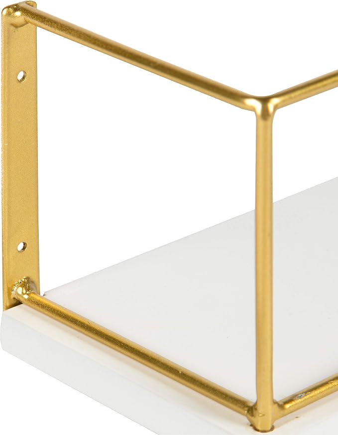 Kate and Laurel Benbrook 24 inch 2-Pack Wood and Metal Floating Wall Shelves, White and Gold