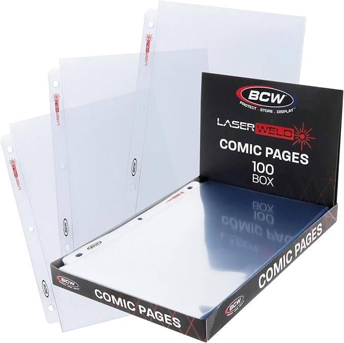 BCW LaserWeld Comic Book Sleeves | 100 Pack | 1-Pocket Pages for 3 Ring Binder | Top Loading, Crystal Clear, Acid-Free, Archival Storage