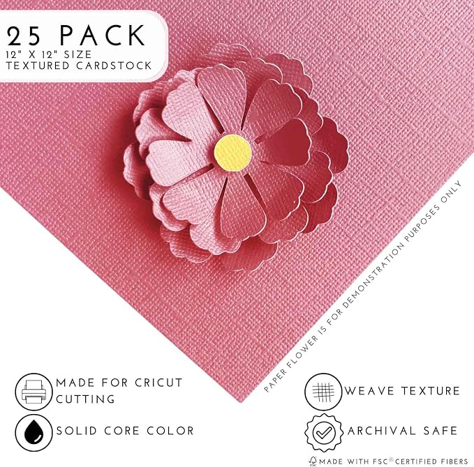 MALIBU CORAL—12x12 Textured Cardstock | 80lb Textured Pink Scrapbook Paper | Premium Cardstock for Cricut Cutting | 25 Sheets