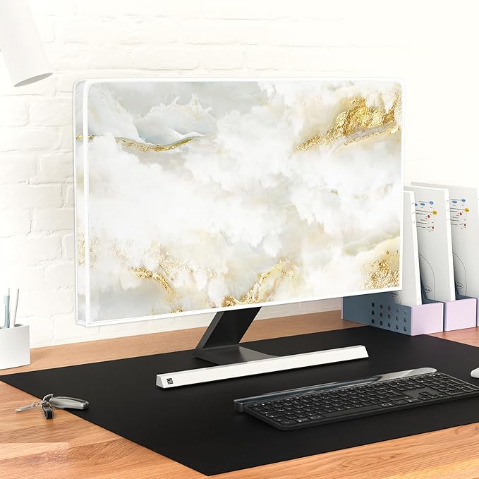 Baocicco White Gold Waterproof TV Display Screen Cover with Abstract Texture Marble Design 58, 59, 60 Inch Television Covers Sleeve Compatible with LCD LED PC Desktop and Home Hanging TV