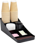Mind Reader Cup and Condiment Station, Countertop Organizer, Coffee Bar, Kitchen, Stirrers, 7.25"L x 15.5"W x 5.25"H, Black