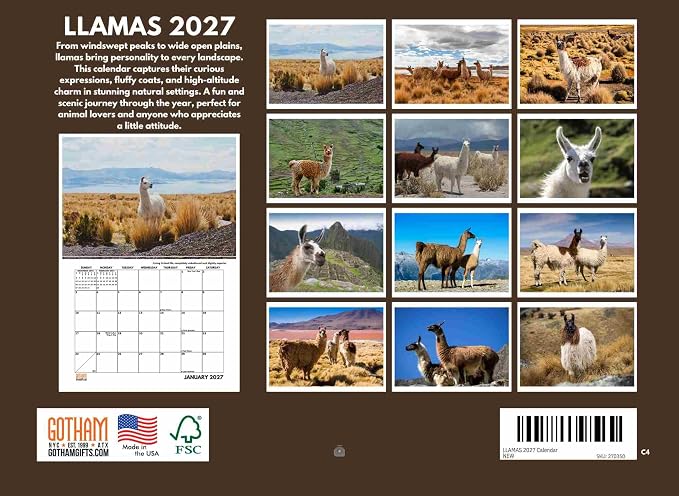 Llama Calendar 2027 Monthly Wall Calender 12 Month
