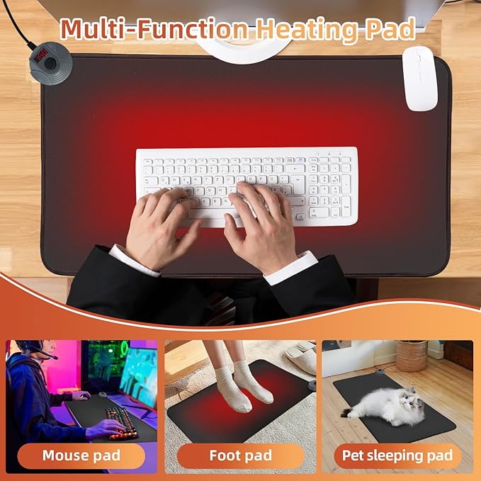 MyPlace Heated Mouse Pad - Heated Desk Mat with 8 Levels Heating & 3 Hours Auto Shut-Off - 31.8”x 17.3”Large Safe Desk Mat Hand Warmer for Home Office Work(Black)