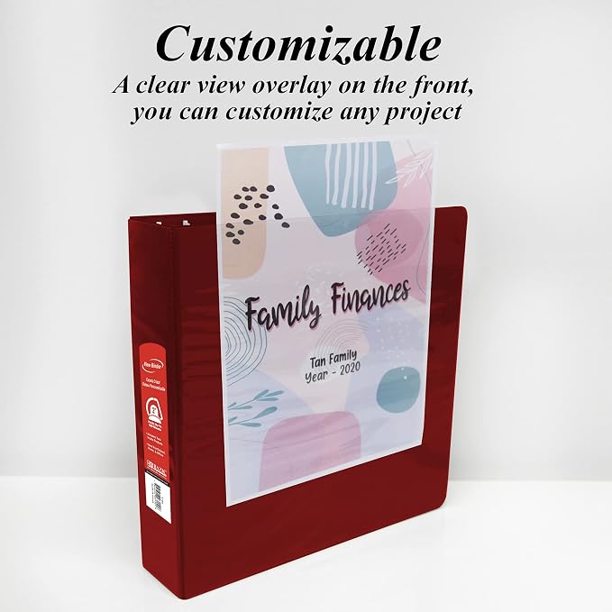 BAZIC Products 2" Burgundy 3-Ring View Binder, Slant-D Ring, 2-Pack | 2 inside pockets, 2 in Burgundy view 3-ring binder, slant-D rings, holds up to 480 sheets, Durable poly cover, 2 Pockets