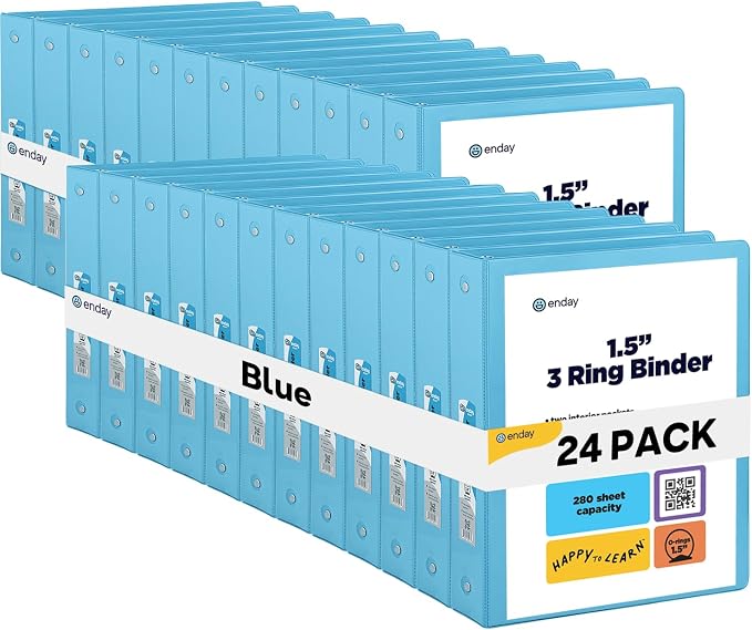Enday 1.5 Inch Binder (24 Pack - Blue) 3 Ring Binder 1.5 inch with Clear View Cover and 2 Inside Pocket - for Letter Size 8.5 x 11'' Paper, Ideal for School Supplies, Office, and Home