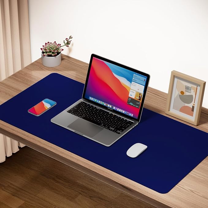Boutilon Leather Desk Pad Protector,Non-Slip Mouse Pad,Laptop Desk Pad,Office Mouse Mat,Waterproof Leather Desk Blotter,Desk Writing Pad for Office and Home (M-Navy,30"x14")