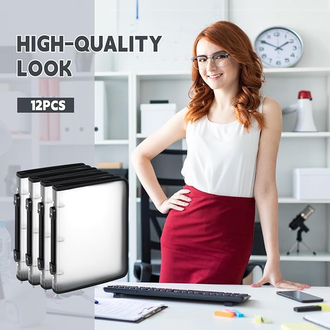 Teling 12 Pcs 1 Inch Zipper Binder 3 Ring Organizer, White | Secure Zipper Closure, Refillable 3 Ring Design, Handle Carry, Fits Letter Size Papers for School, Office and Projects