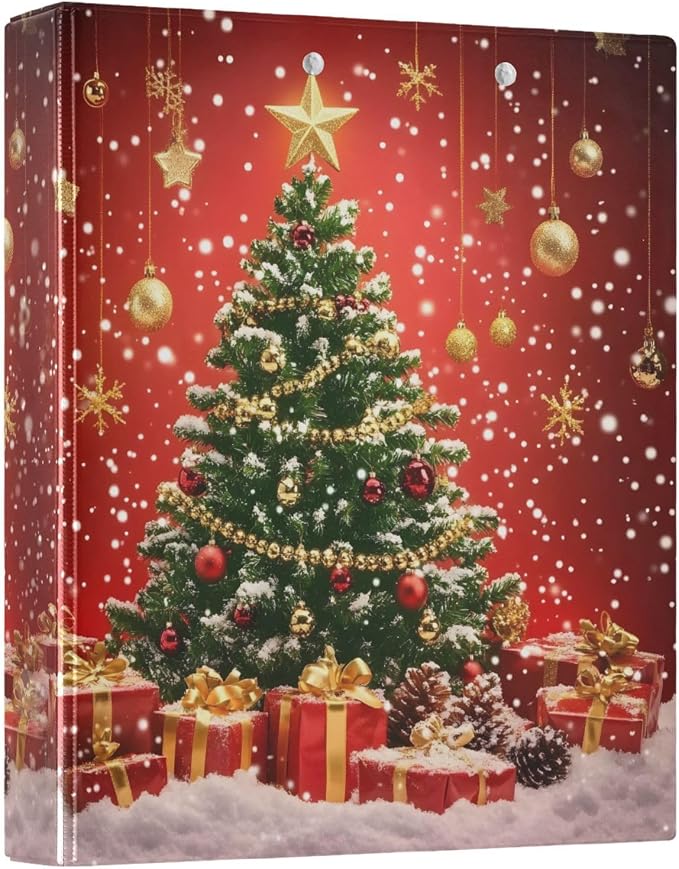 Christmas Tree Gift Box 3 Ring Binder with 2 Interior Pockets 1.5 inch Binders 3 Ring Heavy Duty Fit 8.5" x 11" Letter Size for Office School, 2 Pack