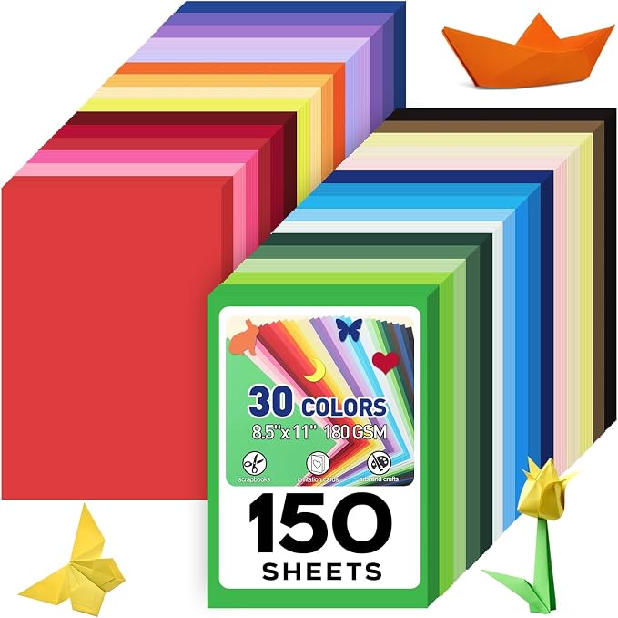 MAXECHO 8.5" X 11" Colored Cardstock Bulk Assorted 150 Sheets in 30 Colors Construction Paper Card Stock Printer Paper for DIY Crafts, Kids School Supplies, Cricut, 180 GSM