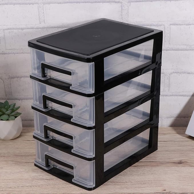 4-Drawer Plastic Storage Cabinet Clear Desktop Organizer for Office Study Bathroom Living Room Space-Saving Sundries Holder