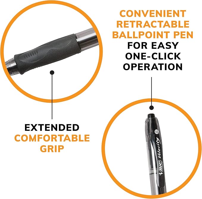 BIC Glide Bold Black Ballpoint Pens, Bold Point (1.6mm), 36-Count Pack, Retractable Ballpoint Pens With Comfortable Full Grip