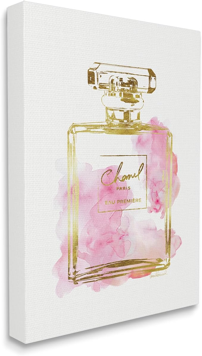 Stupell Industries Glam Perfume Bottle Gold Pink Stretched Canvas Wall Art, Proudly Made in USA for Living Room | Stupell Industries | 16 x 20 Inches, Easy to Hang and Sturdy, Made in USA, by Amanda Greenwood