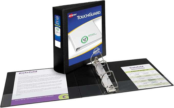 Avery TouchGuard 3 Ring Binder, 2" Slant Rings, 1 Black Binder | For Frequent-Touch School, Home and Office Use, TouchGuard Surface Protection, Household-Cleaner Safe, Clear Interior Pockets