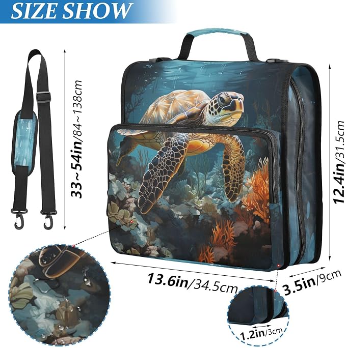 Sea Turtle Binder Bag 3 Ring Zipper with Handle Shoulder Strap | for School Work Office Organizer Storage Case