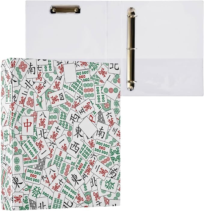Mahjong Tiles Round Ring Binders 1.5 Inch 3 Ring Binder with Clipboard Holds 200 Sheets Office Home School