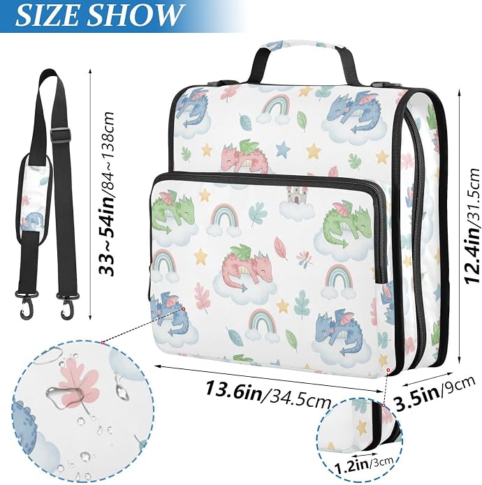 Zipper Binder Bag 3 Ring File Folder Portfolio Organizer Zippered Binder Bags with Strap Fits Laptop Women Men