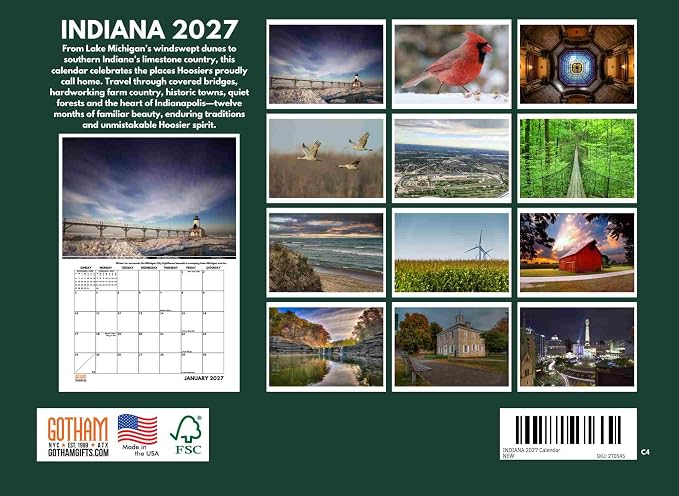 Indiana Calendar 2027 Monthly Wall Calender 12 Month