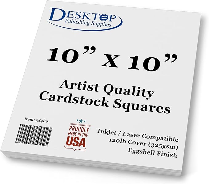 White Cardstock Squares 10" x 10" Eggshell Finish 120lb Cover - 40 Pack | Artist Quality Ultra-Thick (325gsm) Stock For Spin Art Refills, Drawing, Watercolor, Charcoal, Mixed Media, And Crafts