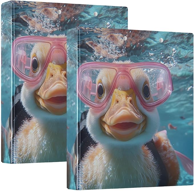 3 Ring Binder Funny Duck Blue Ocean 1.5 inch Binders Three Ring Binders with Clipboard Fit 8.5'' x 11'' Paper 3 Interior PVC Clear Pockets for Office Supplies