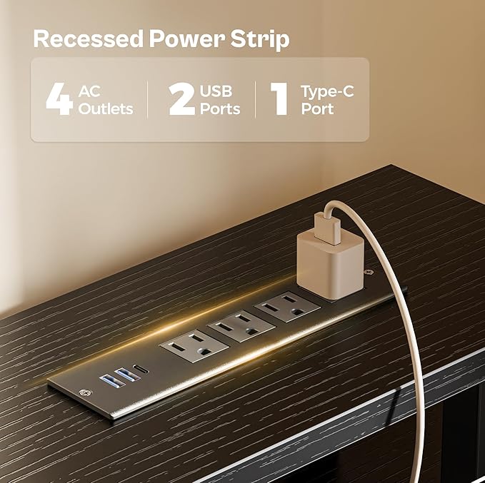Huuger 63 inch Computer Desk with Power Outlets & 4 Drawers | Gaming Desk with LED Lights, Home Office Desk with Large Storage Space for Bedroom, Work from Home, Black
