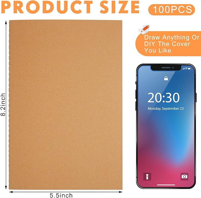 Mimorou 100 Pcs Journals Notebooks Bulk - Kraft Softcover A5 Small Notebooks 5.5 Inch x 8.3 Inch Notepads with 60 Page 30 Sheet for Writing Sketch Travel Office Supplies(Black, Brown, Red, Navy,Lined)