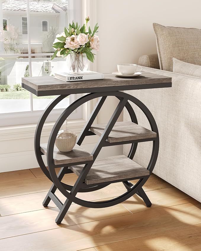 Little Tree End Table, Narrow Side Table with 4-Tier Large Storage Space | Modern Bedside Table for Living Room, Home Office, Bedroom, Grey