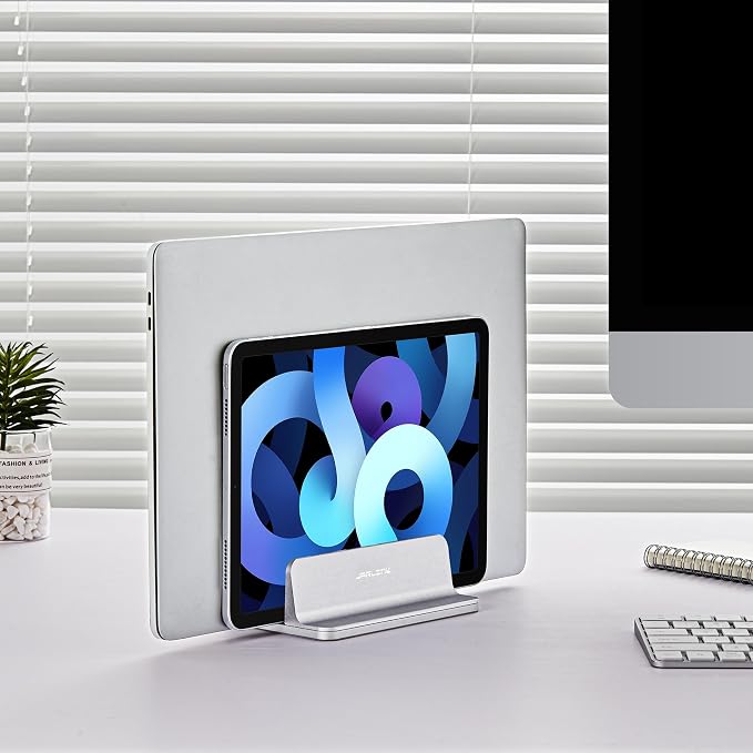 JARLINK Vertical Laptop Stand, Adjustable Aluminum Desktop Holder, Silver | Vertical Laptop Holder Fits up to 17.3" Notebooks, Space-saving Desktop Organizer for MacBook, Surface, Dell & Gaming Laptops