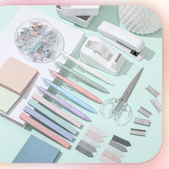 Kosiz 27 Pcs Black and White Desk Accessories Gift for Aesthetic Desk Organizer White Office Supplies Pen Holder Sticky Notes Stapler Binder/paper Clips Scissor Staple for Back to School(Fashion)