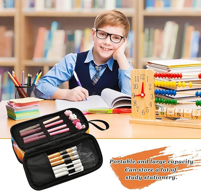 DVGMBXY Football Water and Fire Pencil Case Box for kids Teens Boys Girls Large Pencil Pouch with Zipper Compartments Big Capacity Stationery Pen Bag Organizer for Kids Teens Adults School Office