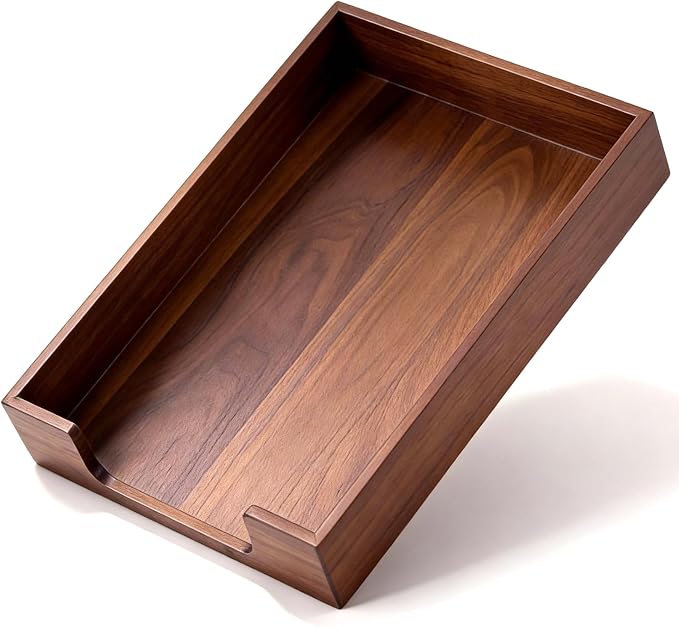Bamber Wood Letter Tray Wooden Desk Organizer Paper Document File Tray for Office Supplies Collection Folders Notebooks, Black Walnut