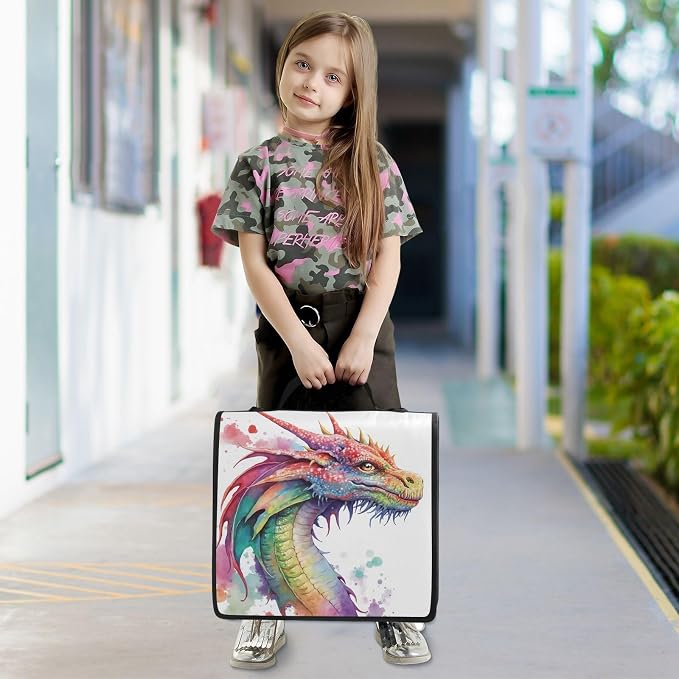 Watercolor Dragon 3 Ring Binder Bag 1.5 inch Binder Organizer with Zipper Shoulder Strap 500 Sheet Documents Storage School Office