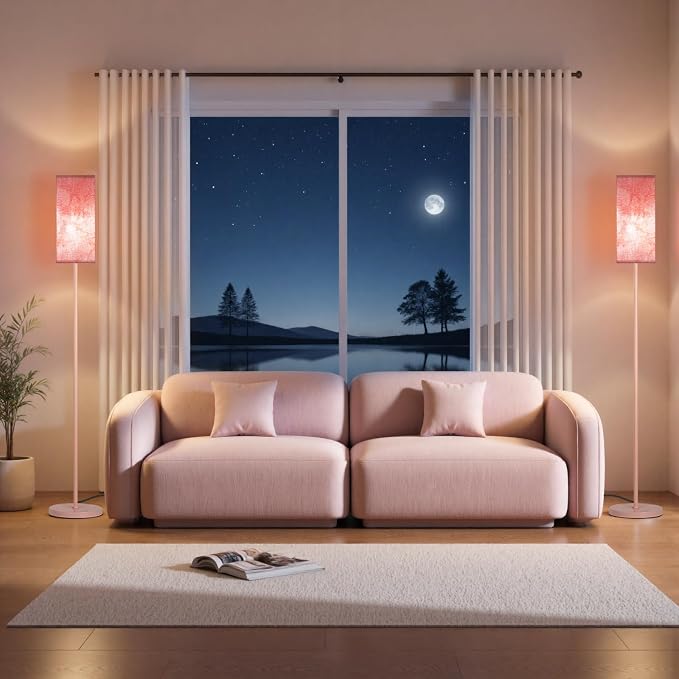 Floor Lamp, Pole Lamp with Foot Switch, Modern Standing Lamp Shade, Minimalist Freestanding Lamp (Bulb Not Included), for Living Room, Bedroom Office ETL Listed, Sakura Pink PCP07LD05