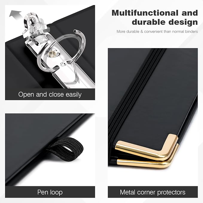 Ospelelf Mini 3 Ring Binder 1 Inch, Cute Binder for 5.5" x 8.5" with 5 Tab Dividers, File Folder Labels and Low Profile Clipboards, Black Binder for School Supplies and Office Supplies