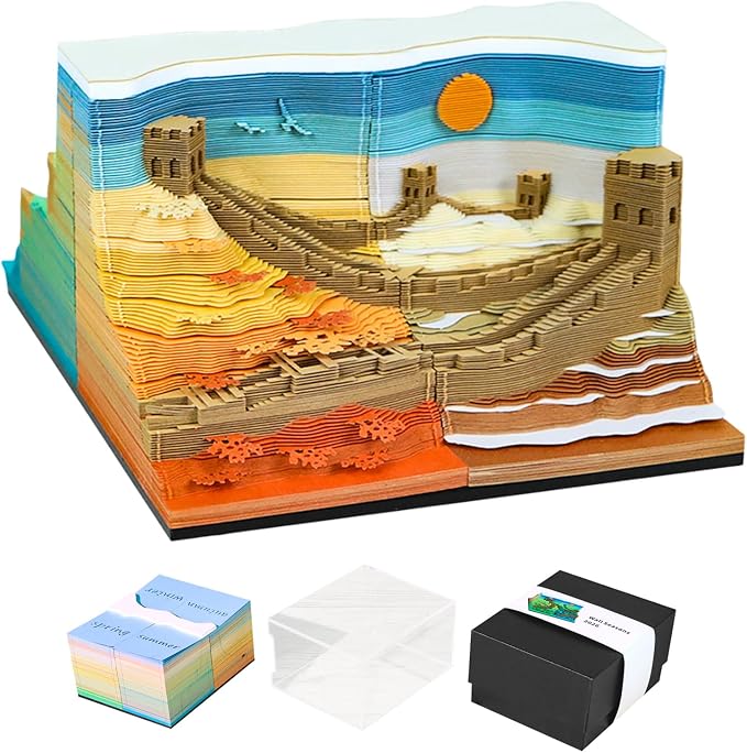 3D Time Piece Calendar, 2027 Desk Calendar With LED Light, 3d Tree Memo Pad Creative Desk Calendar, Christmas Gift for Colleague Friend, Desktop Decoration (Four Seasons)