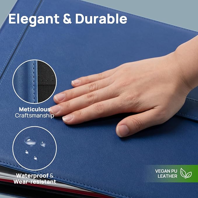 POPRUN 2 Inch PU Leather Portfolio Binder, Letter Size, Blue | 2" Ring, Letter Size, PU Leather, Dividers, Document Organizer, Business, Meetings, Office