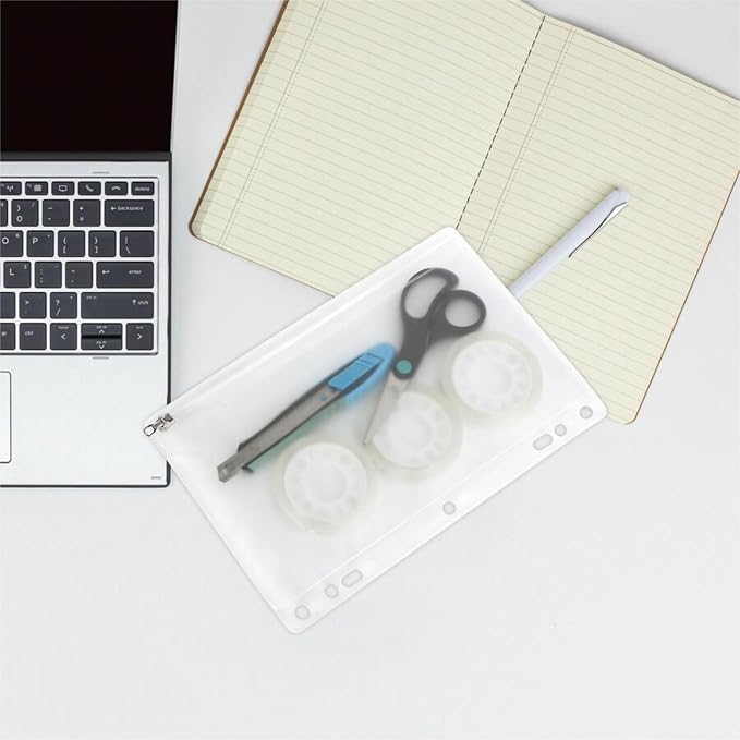 Business Source Ring Binder Pocket with Zipper, 9.5" x 6", Clear with White Back, 24 Count