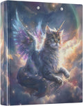 3 Ring Binder Unicorn Cat with Wings 1.5" Round Ring Binders View Binder with 200 Sheet for Women Men Office Kids School Supplies, 1 Pack