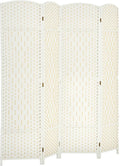 HOMCOM 4 Panel Room Divider, 6' Tall Folding Privacy Screen, Hand-Woven Freestanding Wall Partition for Home Office, Bedroom, White