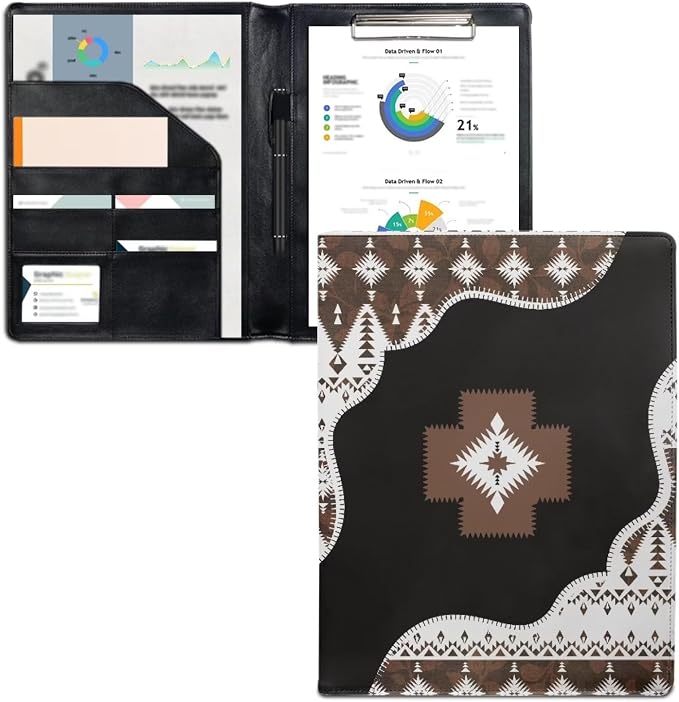Dreaweet Aztec Leather Portfolio, Southwestern Native American Padfolio for Women & Men, Binder & Business Organizer