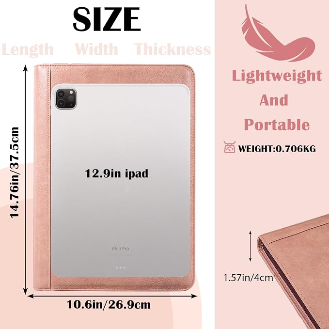Calfinder Leather 3 Ring Portfolio Binder with Zipper, Professional Business Padfolio Organizer for Women, A4 Letter Document Folder Case for Interview, Resume & 13 inch Laptop