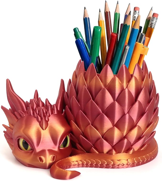 3D Printed Dragon Pencil Holder for Desk, Removable Dragon Egg Pen Holder, Cute Pencil Cup Desk Organizer for Pens, Pencils, Paper Clips, Makeup Brushes, Fantasy Desk Decor Gift for Kids