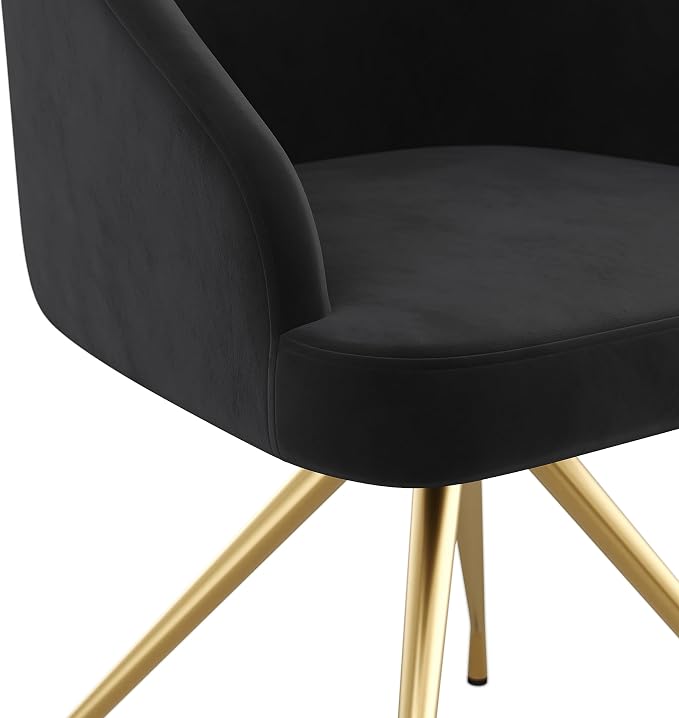 Martha Stewart Sora Upholstered Stationary Office Chair, Black | Polished Brass Frame