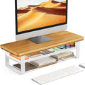 Monitor Stand Riser, 24 Inch Computer Monitor Stand for Desk, 2-Tier Wood Desk Shelf Organizer with Storage, Desktop Stand for Laptop/Screen/PC/Printer, Ergonomic Home Office Monitor Stand